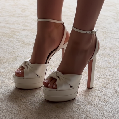 Waterproof Platform Silk Back Crisscross High Heels