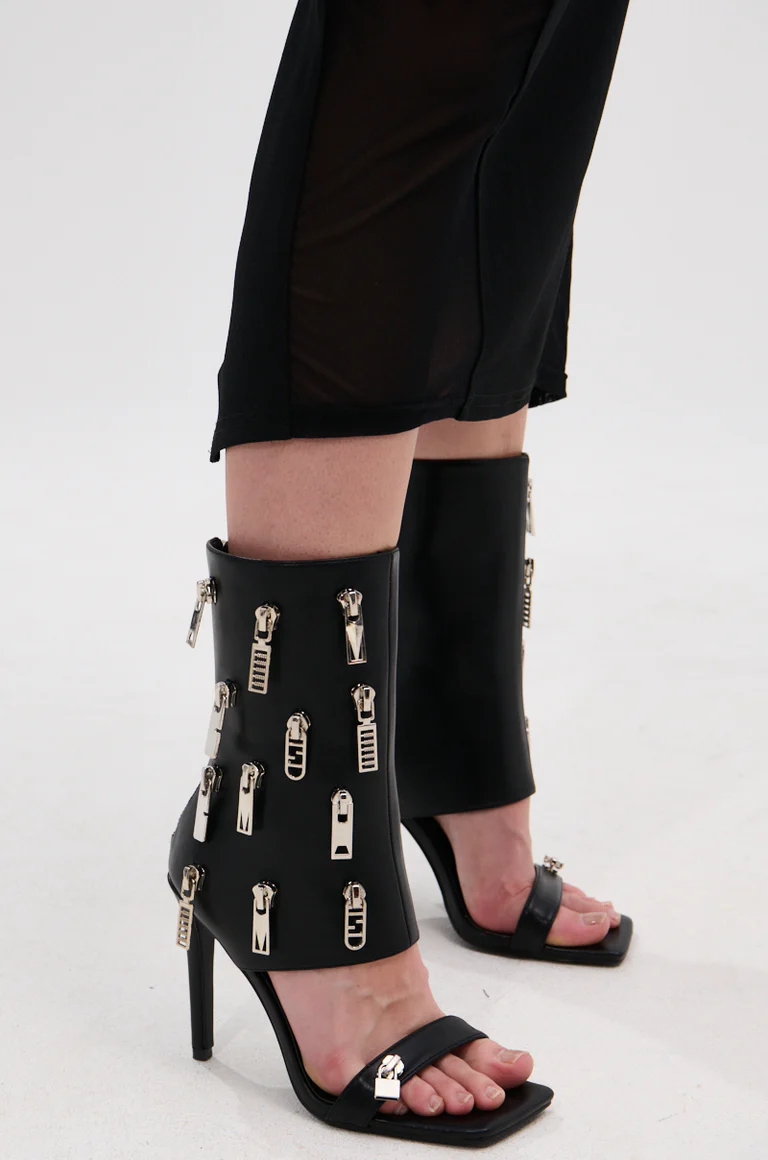Black Zipper Detail Sandal Bootie