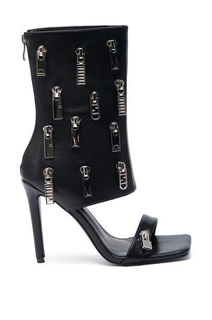 Black Zipper Detail Sandal Bootie