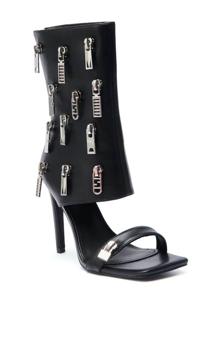 Black Zipper Detail Sandal Bootie