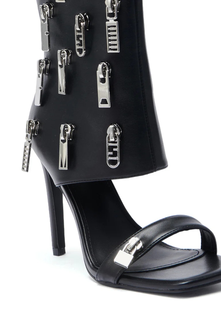 Black Zipper Detail Sandal Bootie