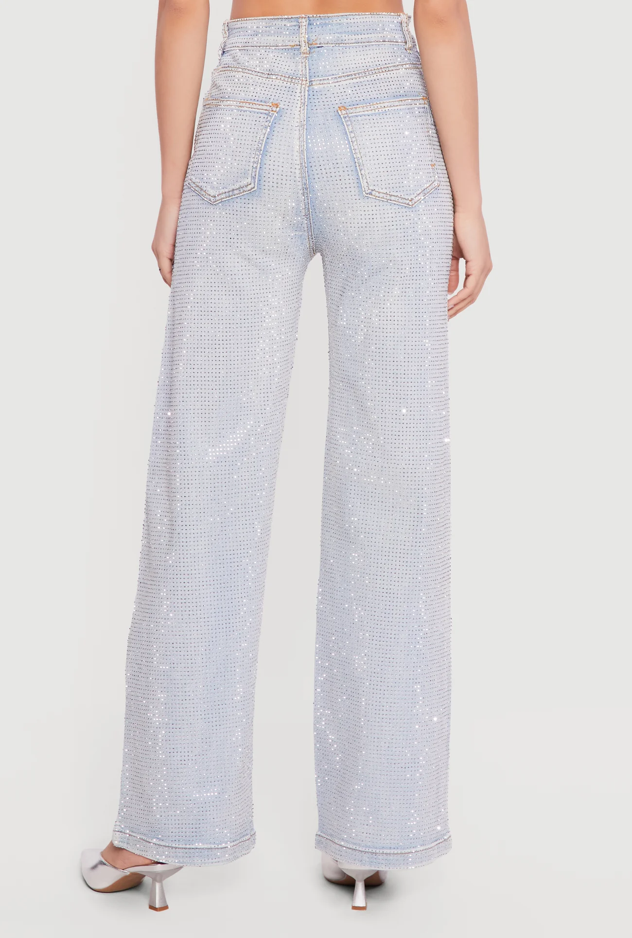 Rhinestone Studded High Waisted Straight Leg Jeans