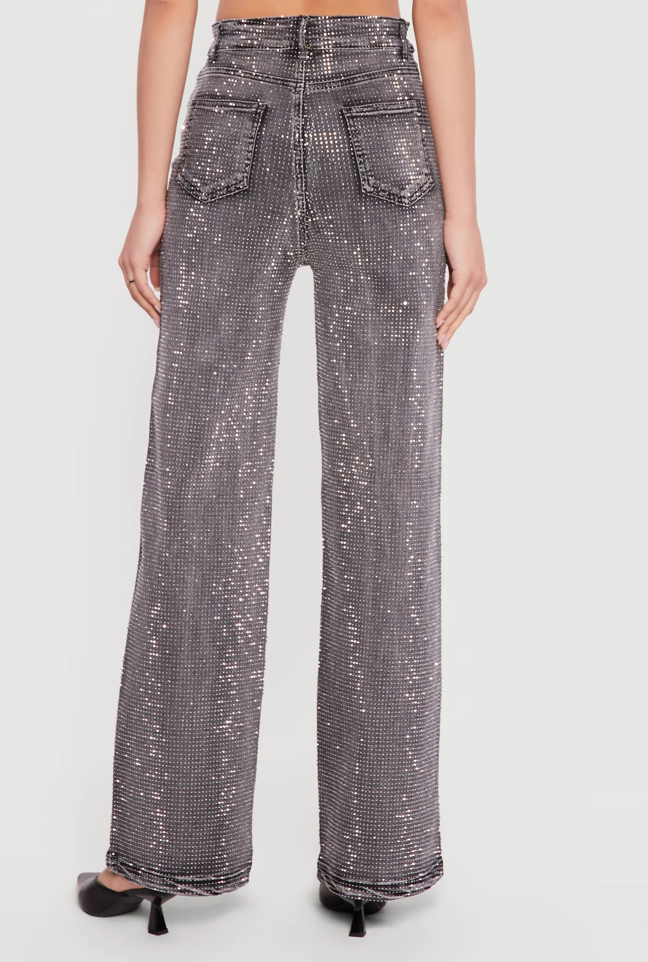 Rhinestone Studded High Waisted Straight Leg Jeans
