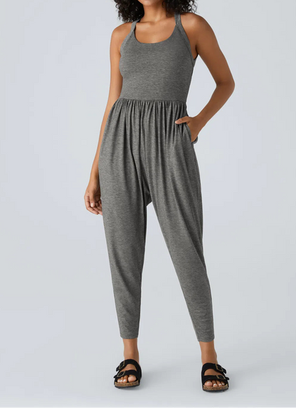 Backless Cross-Strap Leggings Jumpsuit