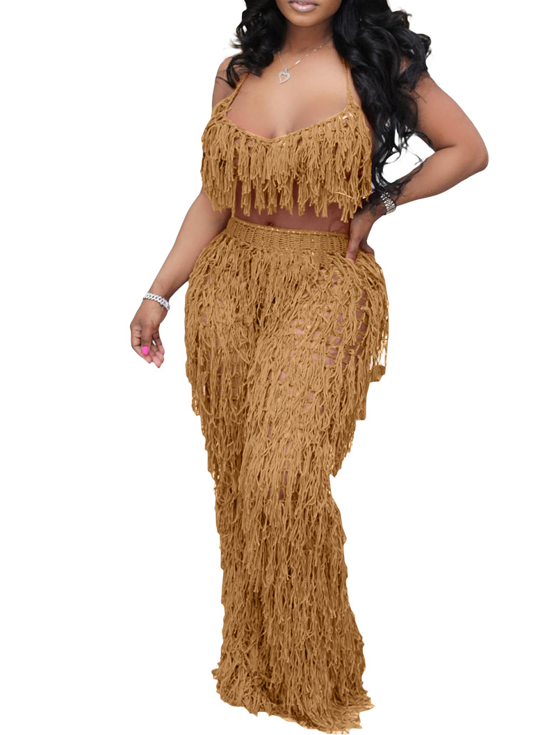 Sheer Knitted Hand-Crochet Tassel Beach Set