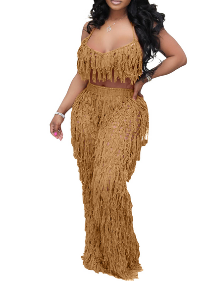 Sheer Knitted Hand-Crochet Tassel Beach Set