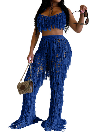 Sheer Knitted Hand-Crochet Tassel Beach Set
