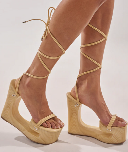Ankle-Strap Hollow Wedge Platform Sandals