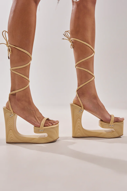 Ankle-Strap Hollow Wedge Platform Sandals