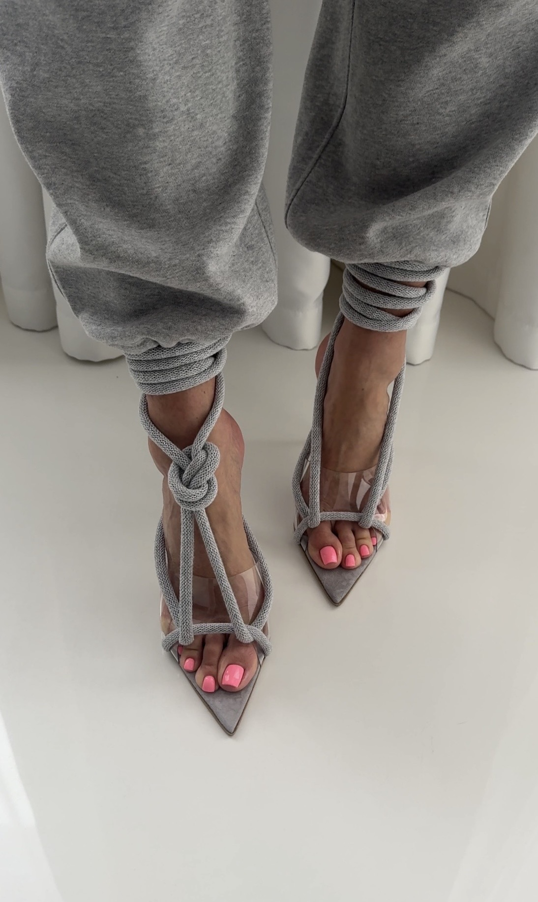 Grey Boho Strappy High Heels