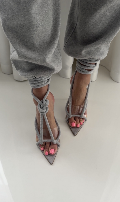 Grey Boho Strappy High Heels