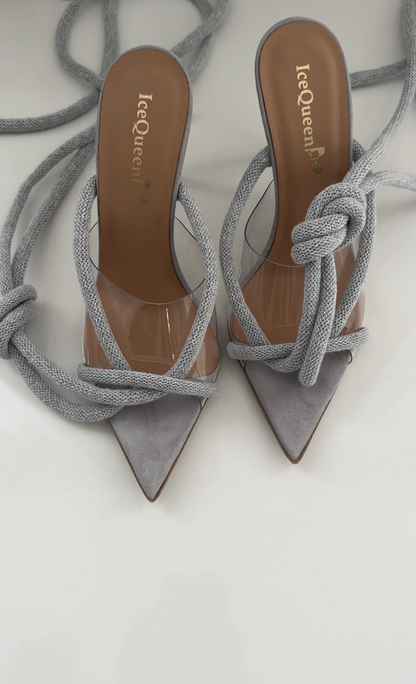 Grey Boho Strappy High Heels