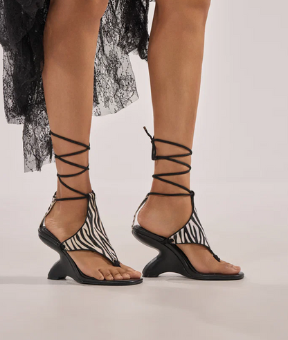 Black Zebra Calf Hair Print Wedge Sandal