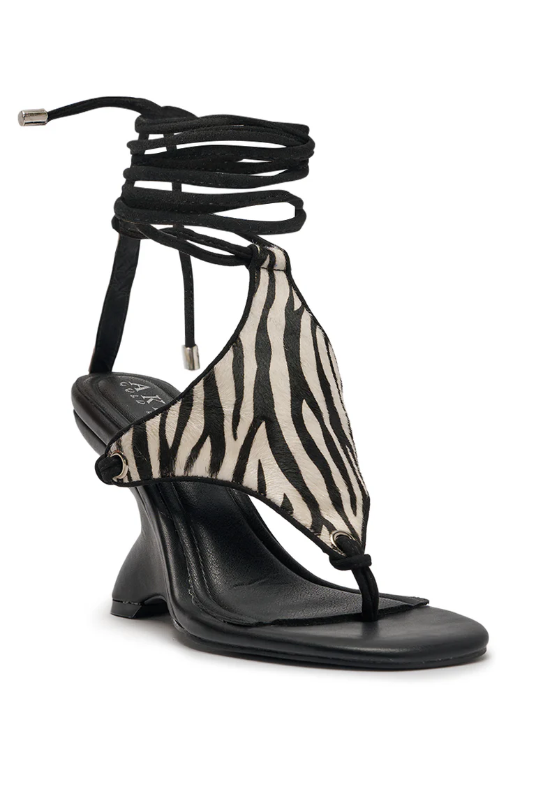 Black Zebra Calf Hair Print Wedge Sandal