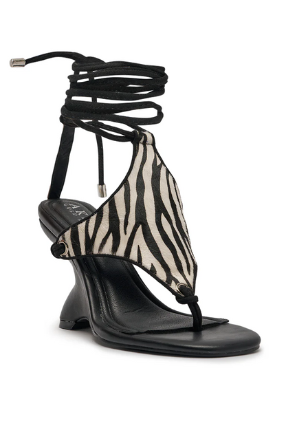 Black Zebra Calf Hair Print Wedge Sandal