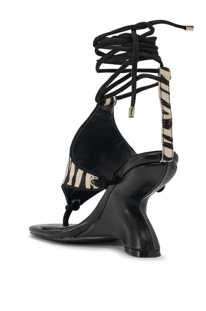 Black Zebra Calf Hair Print Wedge Sandal