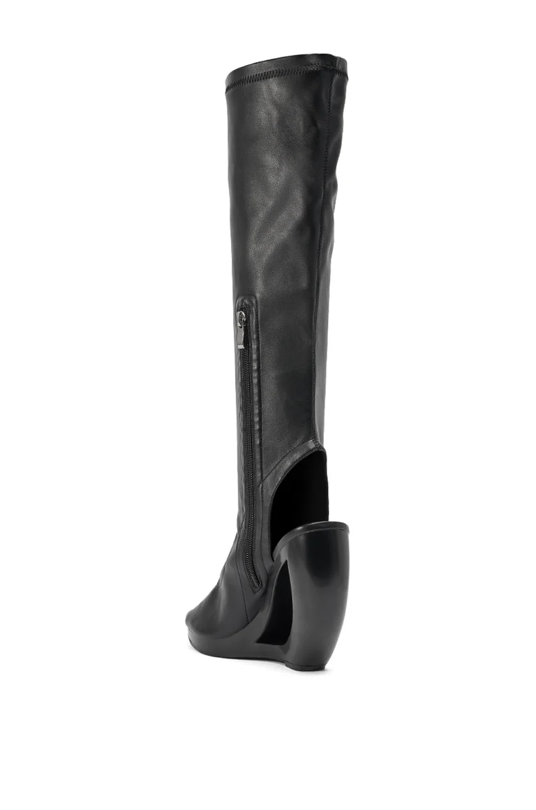 Black Novelty Wedge Knee High Bootie