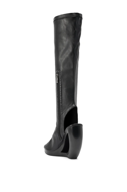 Black Novelty Wedge Knee High Bootie