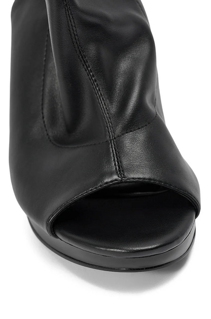 Black Novelty Wedge Knee High Bootie