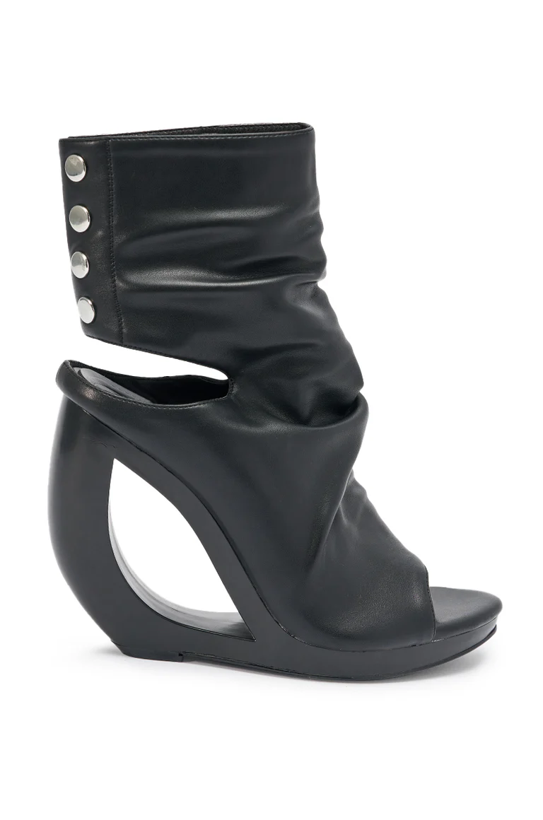 Black Wedge Heel Slip-On Ankle Boots