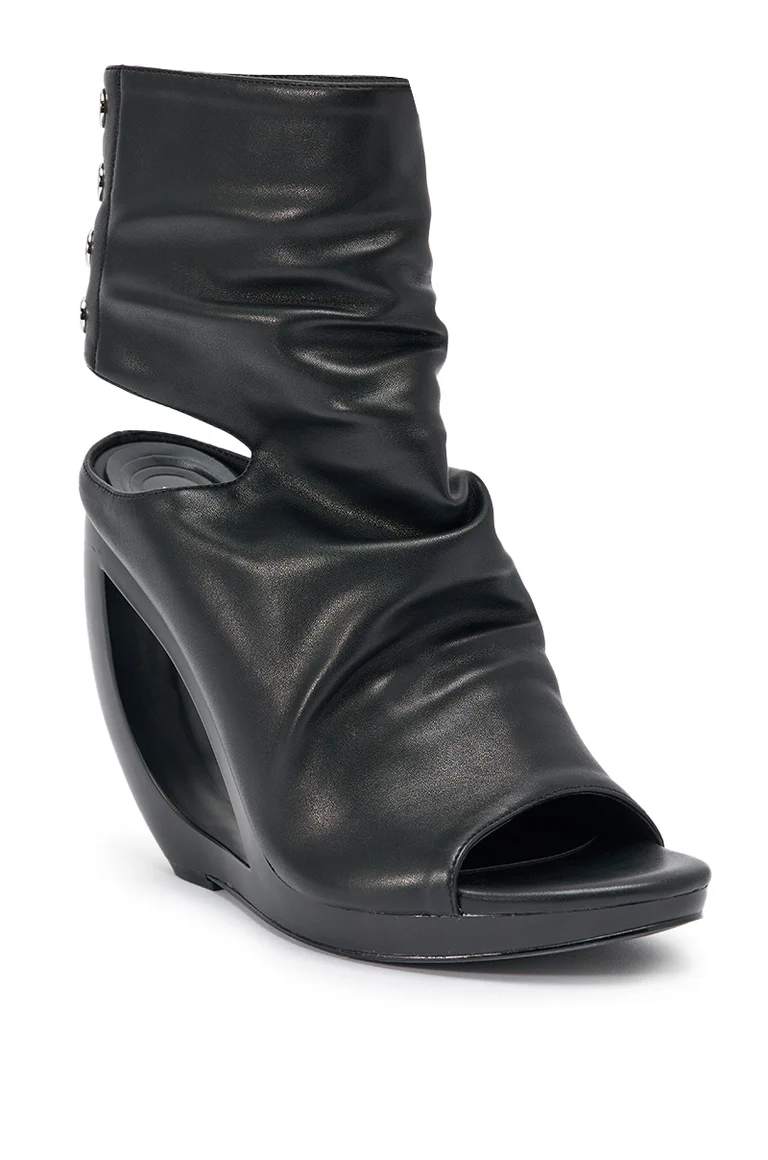 Black Wedge Heel Slip-On Ankle Boots