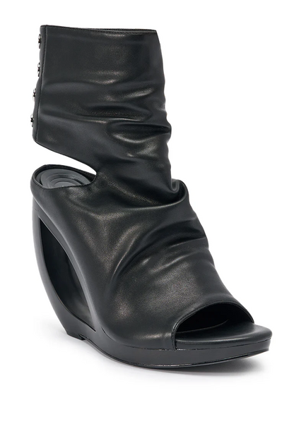 Black Wedge Heel Slip-On Ankle Boots