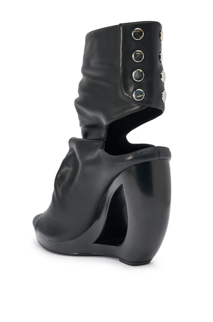 Black Wedge Heel Slip-On Ankle Boots