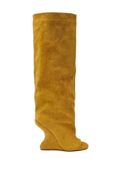 Mustard Suede Open Toe Boot