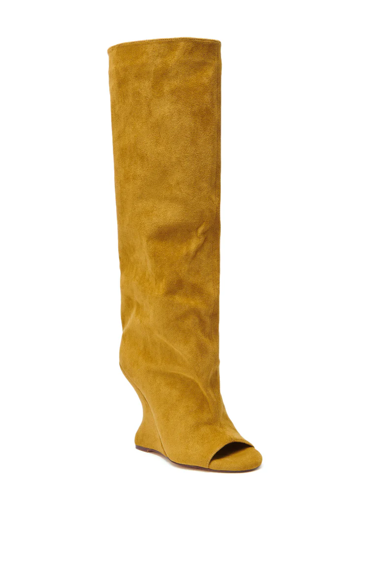 Mustard Suede Open Toe Boot