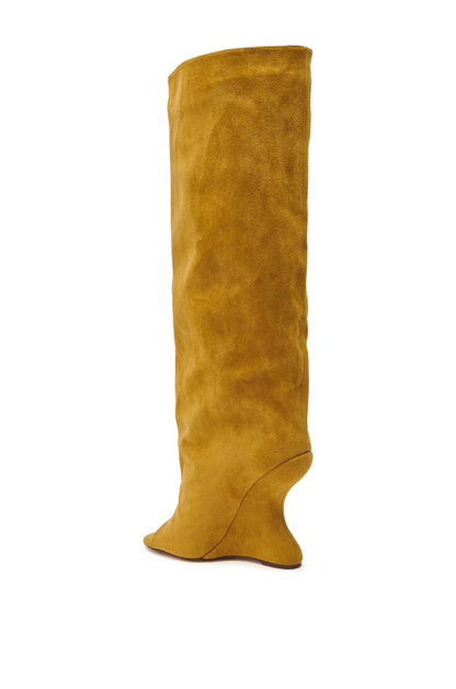 Mustard Suede Open Toe Boot