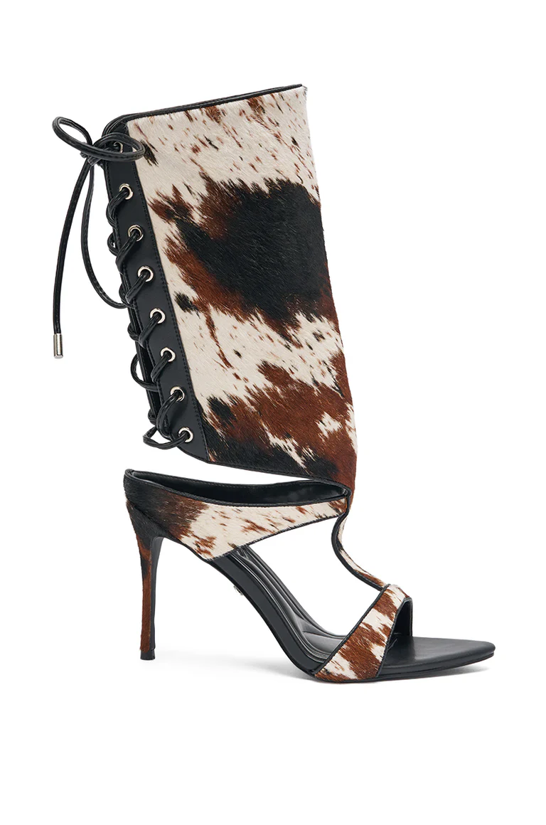 Gold Calf Hair Lace Up Gladiator Stiletto Sandal