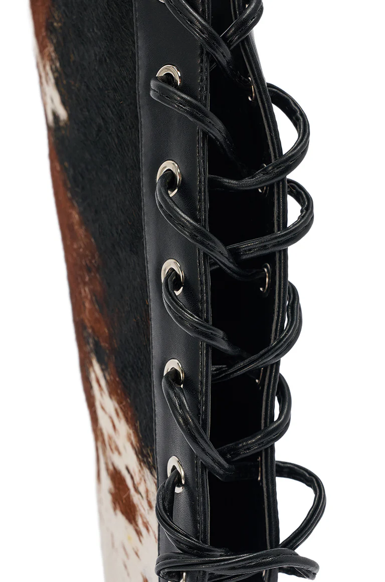 Gold Calf Hair Lace Up Gladiator Stiletto Sandal