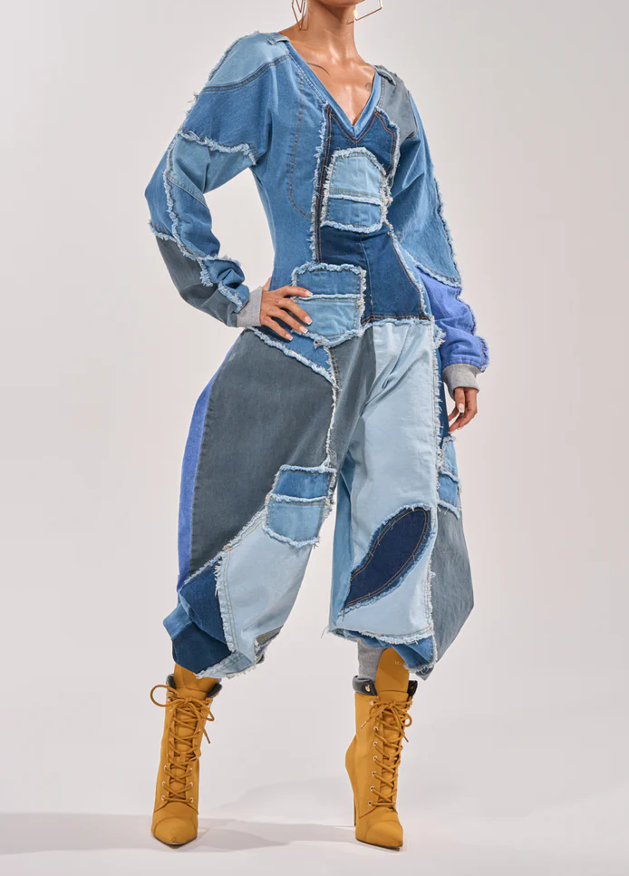 Denim Patchwork Comfy Cozy Jumpsuit