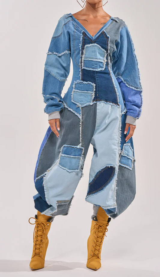 Denim Patchwork Comfy Cozy Jumpsuit