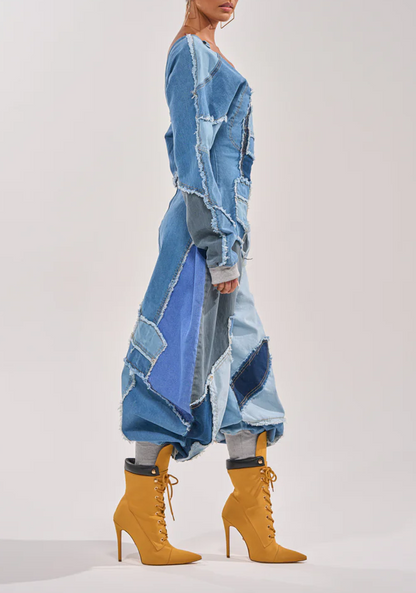 Denim Patchwork Comfy Cozy Jumpsuit