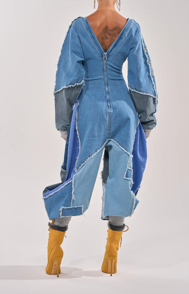 Denim Patchwork Comfy Cozy Jumpsuit