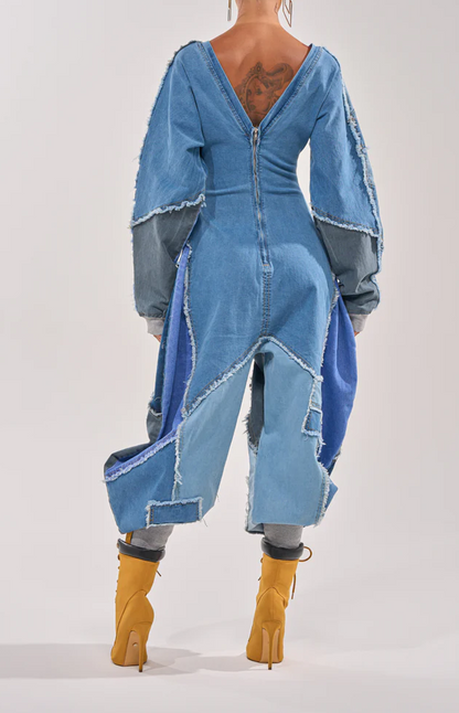 Denim Patchwork Comfy Cozy Jumpsuit