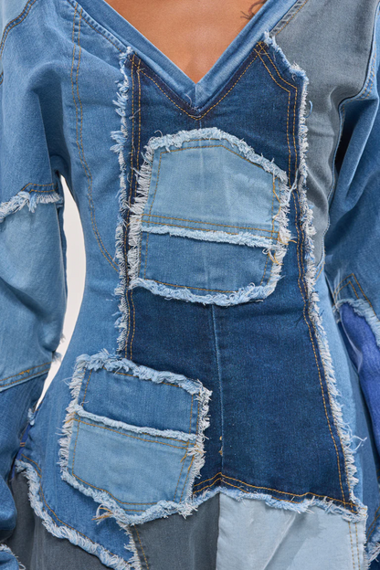 Denim Patchwork Comfy Cozy Jumpsuit
