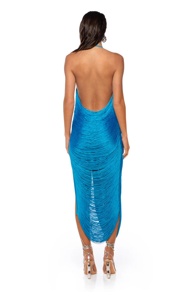 Fringed Cowl Neck Maxi Dress