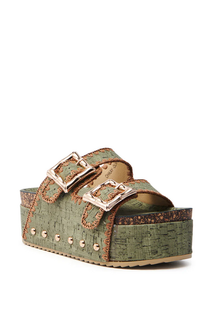 Platform Roman Sandals With Metal Buckles