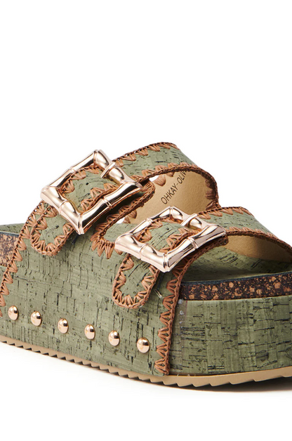Platform Roman Sandals With Metal Buckles