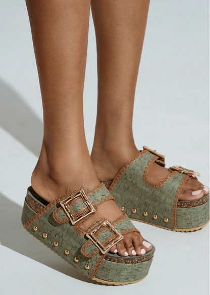 Platform Roman Sandals With Metal Buckles