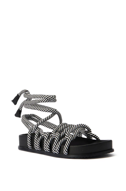 Striped Lace-Up Flat Beach Sandals