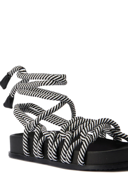 Striped Lace-Up Flat Beach Sandals