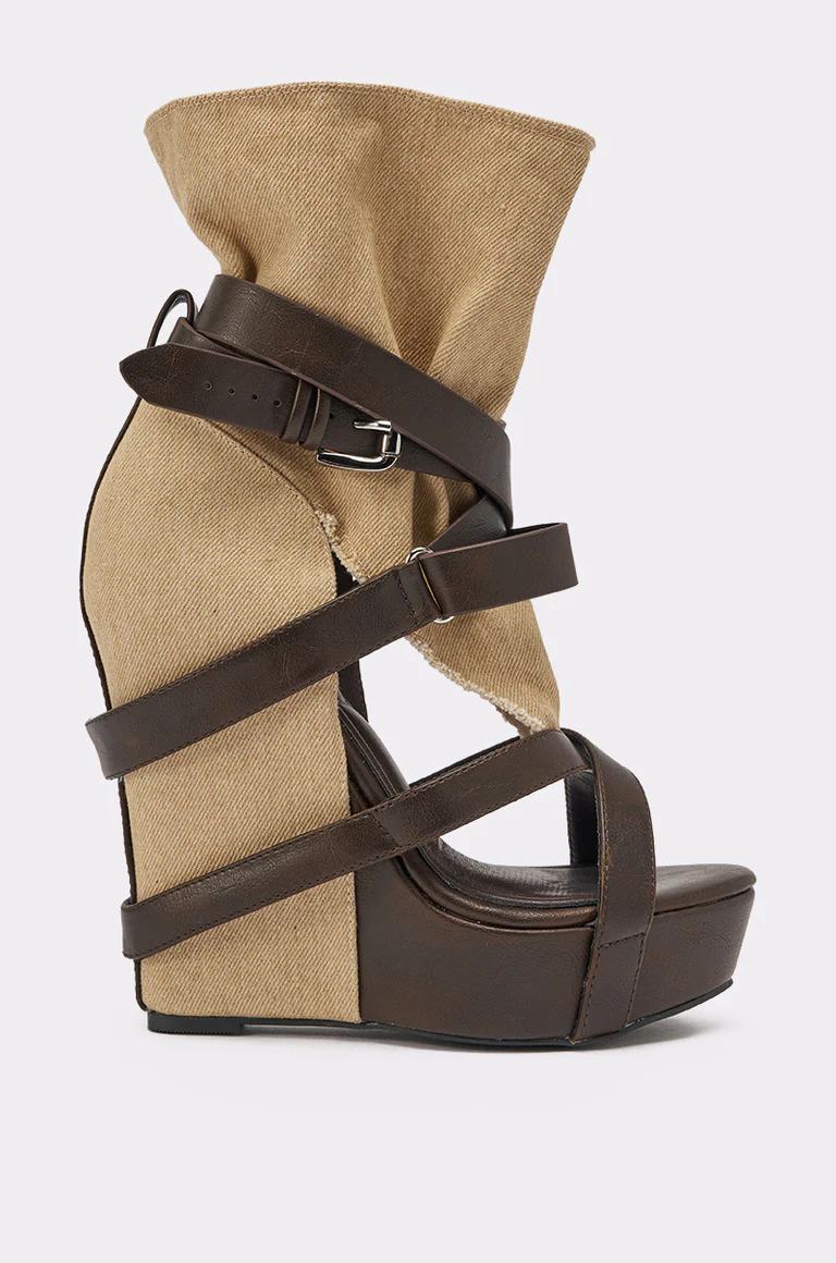 Strappy Color-Blocked Wedge Sandals