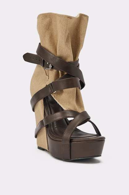 Strappy Color-Blocked Wedge Sandals