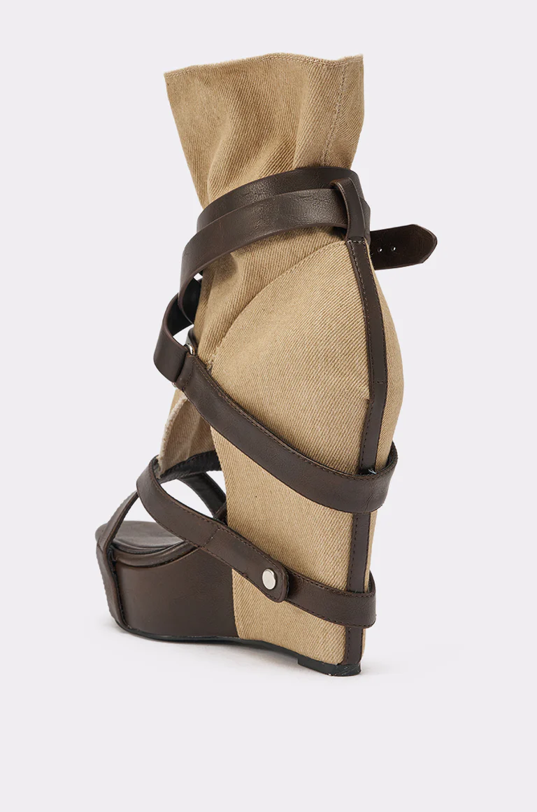 Strappy Color-Blocked Wedge Sandals