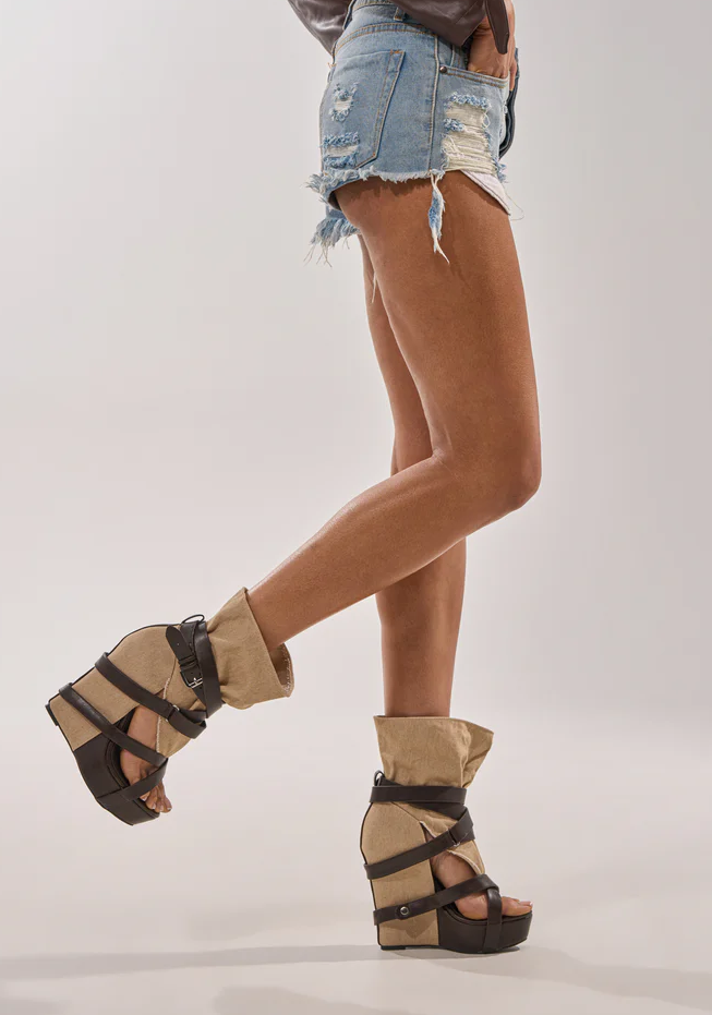 Strappy Color-Blocked Wedge Sandals