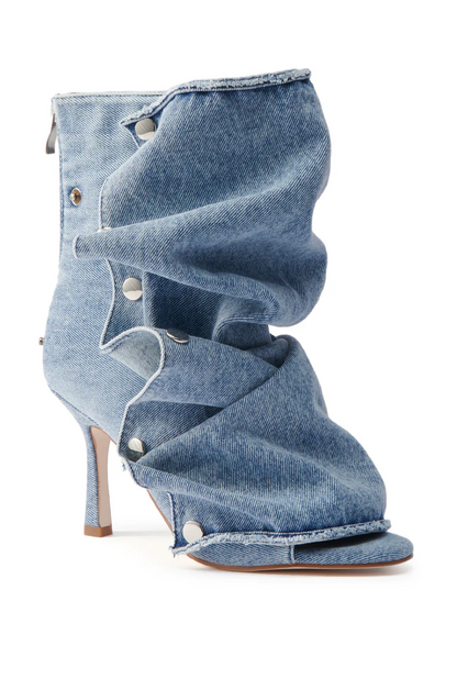 Denim Open Toe Snap Bootie