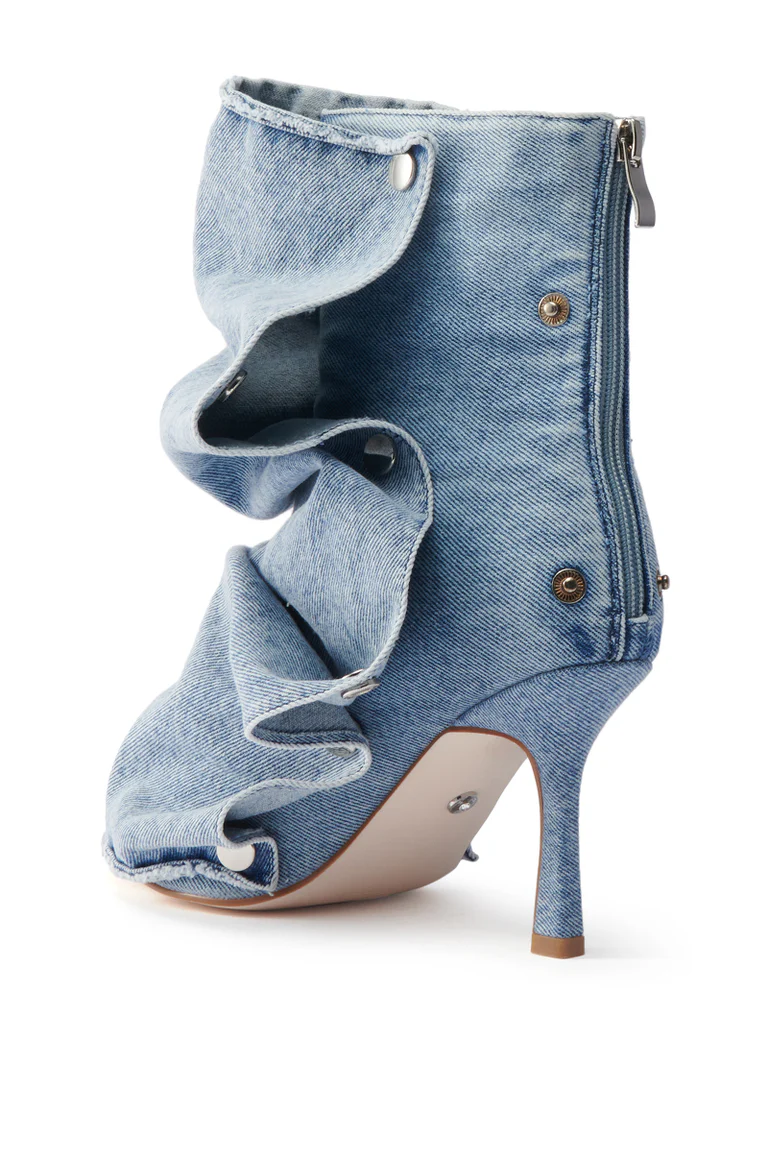 Denim Open Toe Snap Bootie